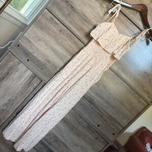 Olivaceous Peach & Pink floral Spaghetti Strap Jumpsuit women's sz S preworn